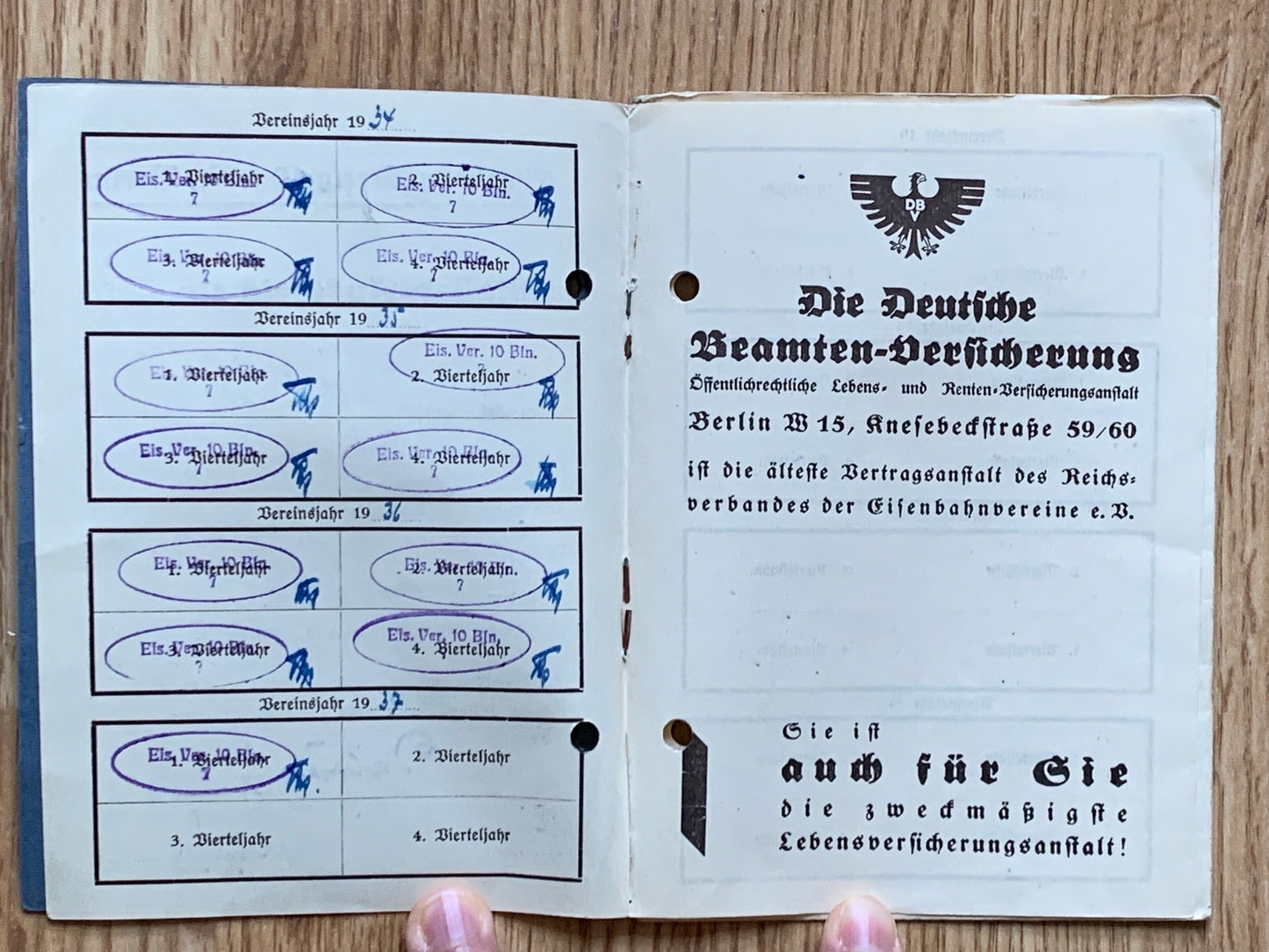 Berlin Railway worker insurance booklet, 1934