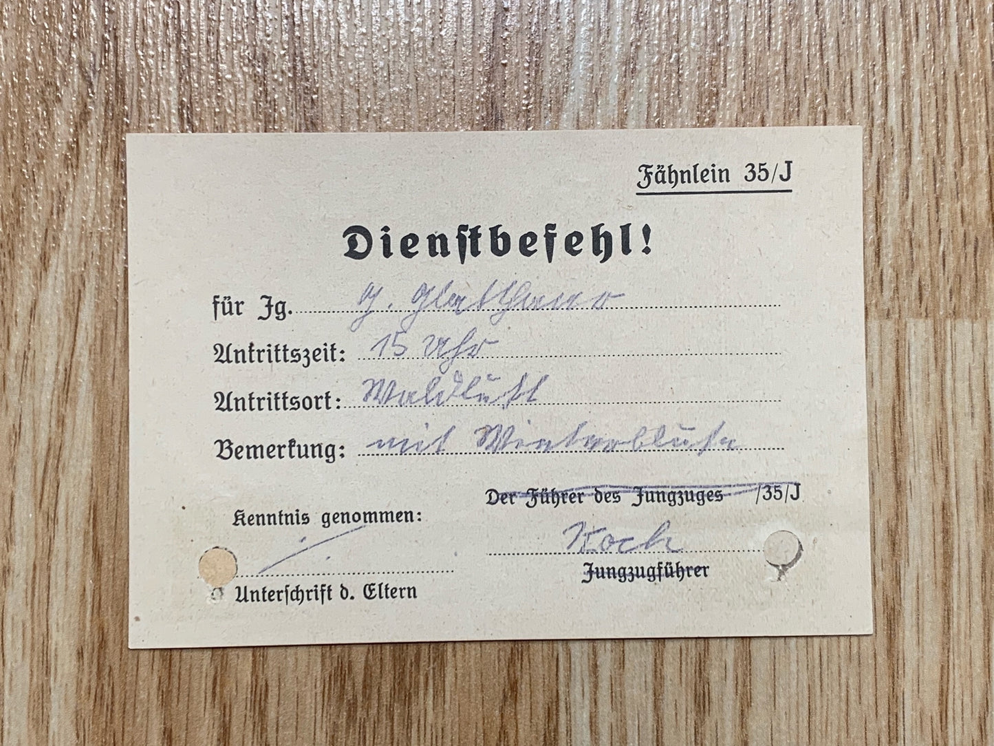 3 HJ written order form - Dienstbefehl