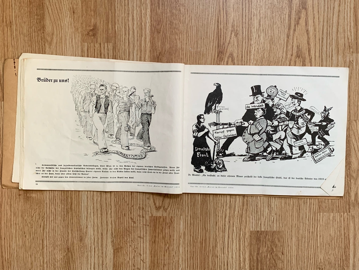 Saarkampf Karikaturen booklet and Die Brennessel satirical magazine