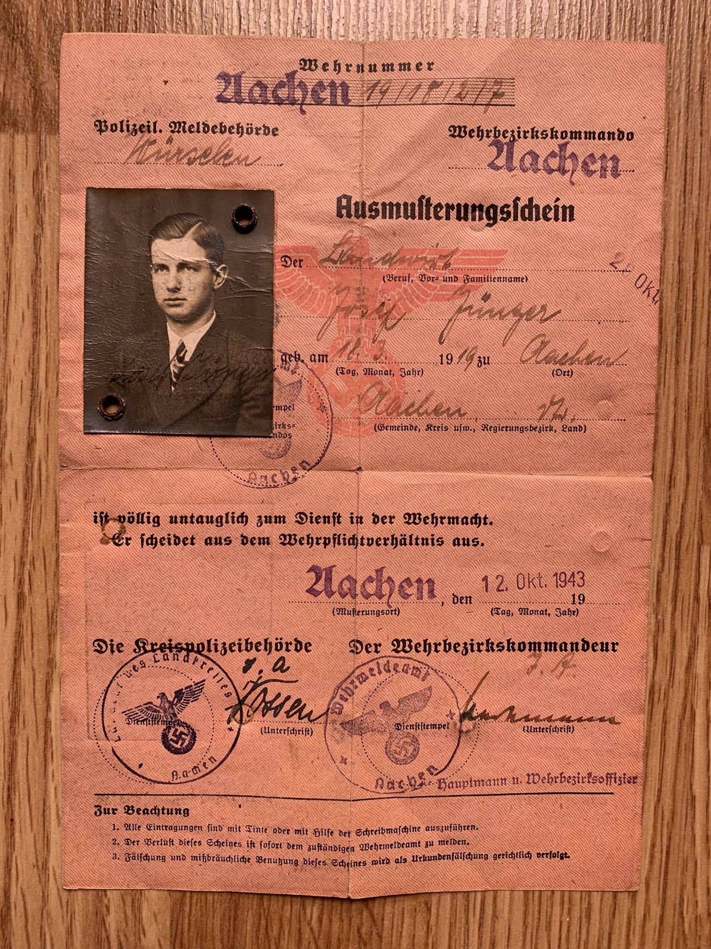 Wehrpass - Infantryman, Leningrad combat, wounded
