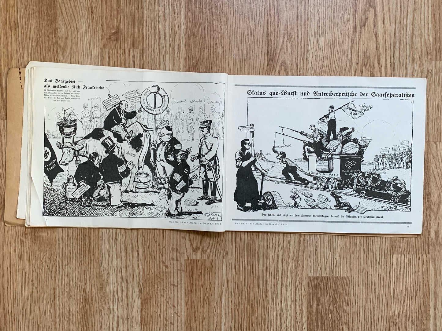Saarkampf Karikaturen booklet and Die Brennessel satirical magazine