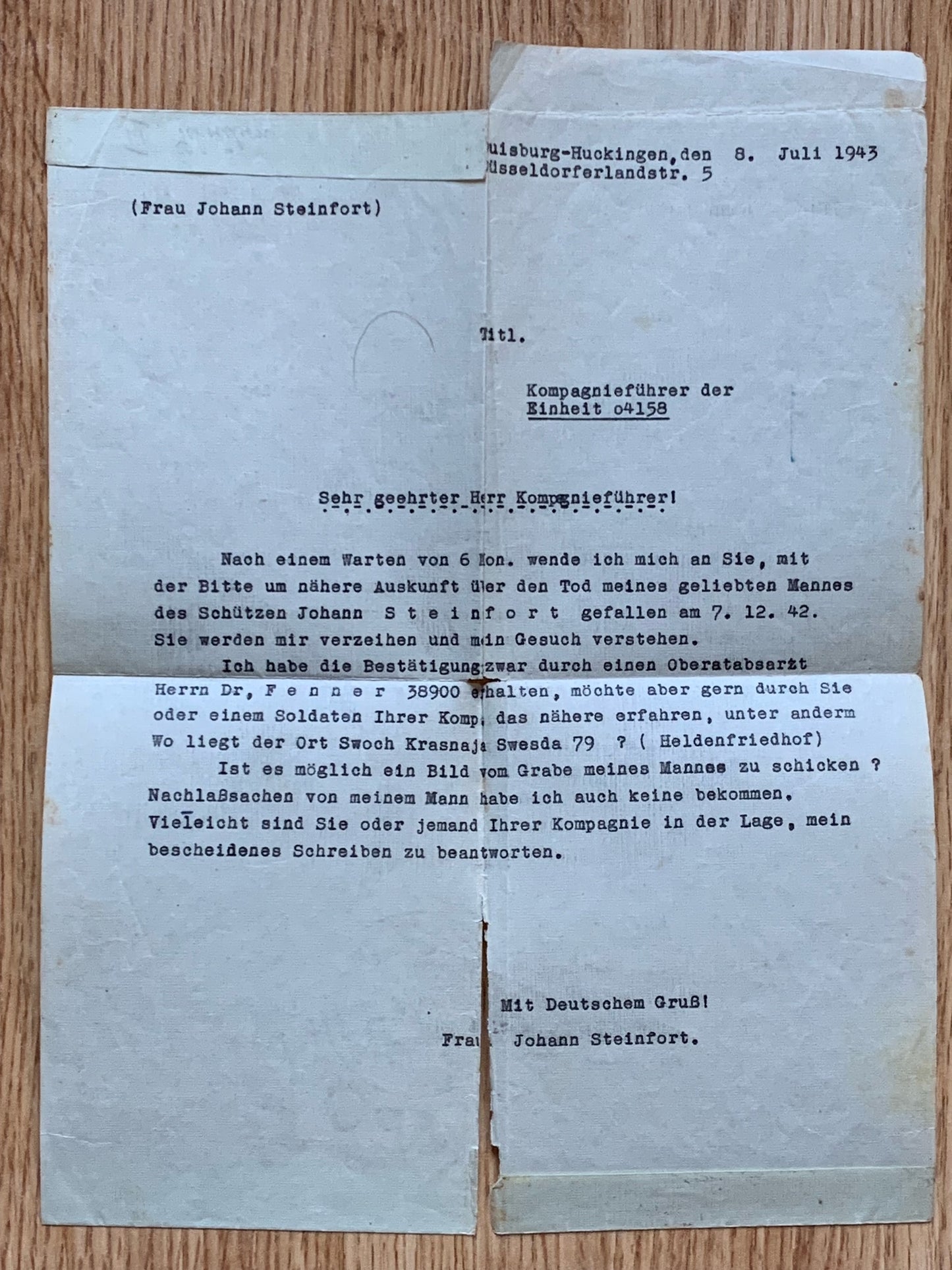 Letter grouping - Panzergrenadier KIA near Stalingrad 1942
