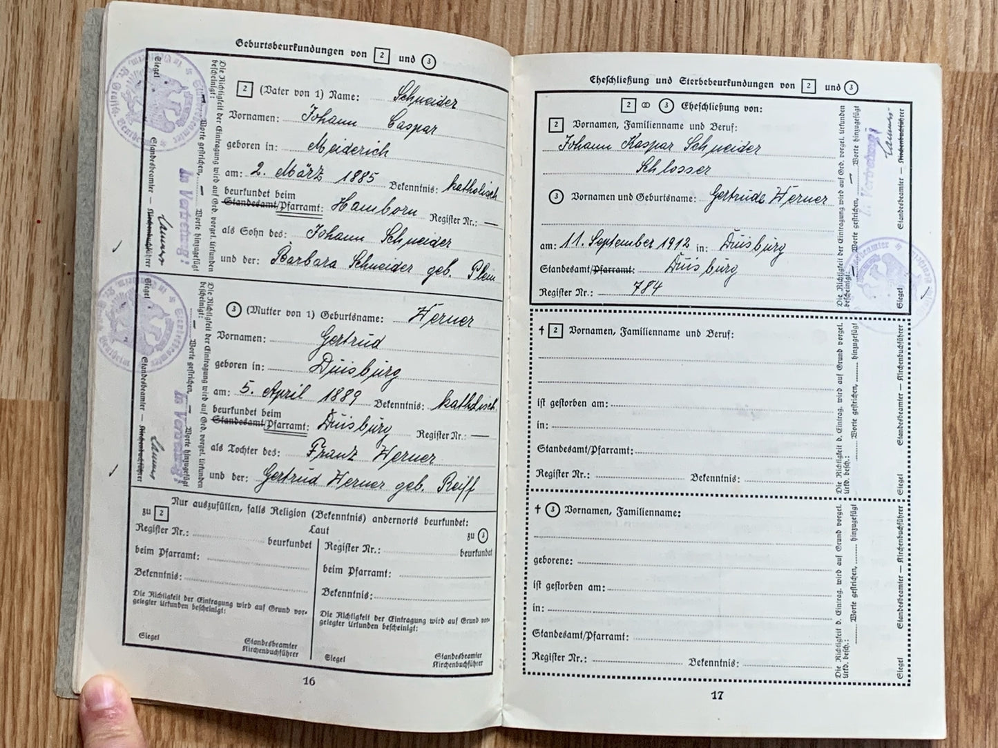 Ahnenpass / Ancestry pass - Duisburg family