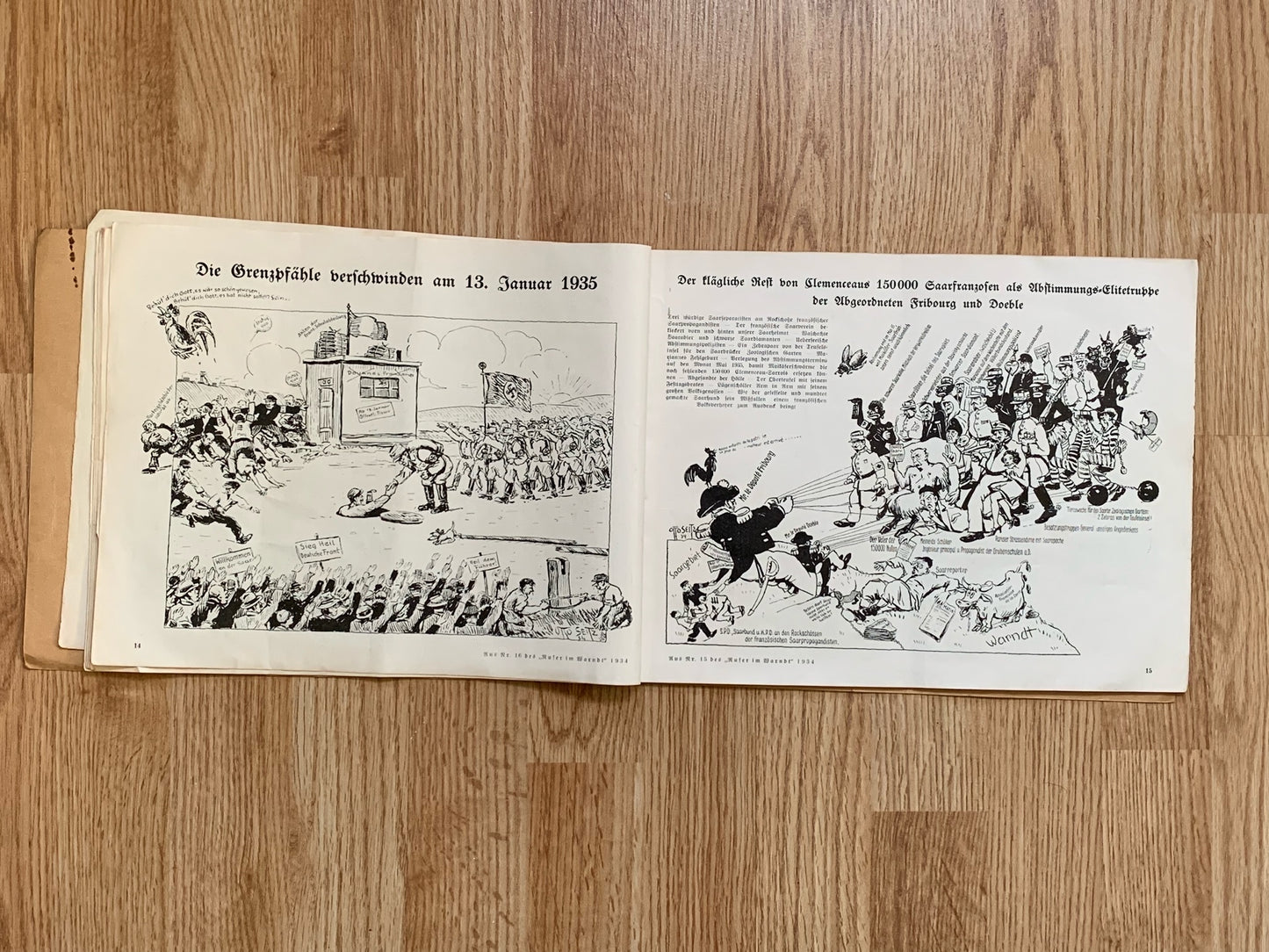 Saarkampf Karikaturen booklet and Die Brennessel satirical magazine