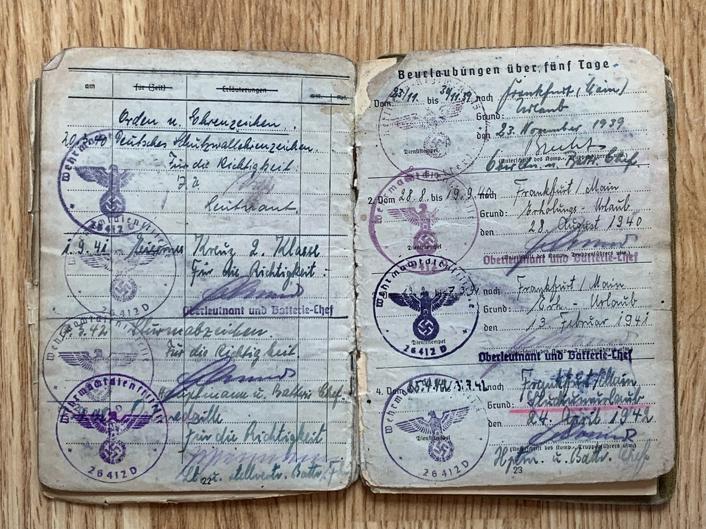 Artillery Officer Soldbuch and Iron Cross grouping