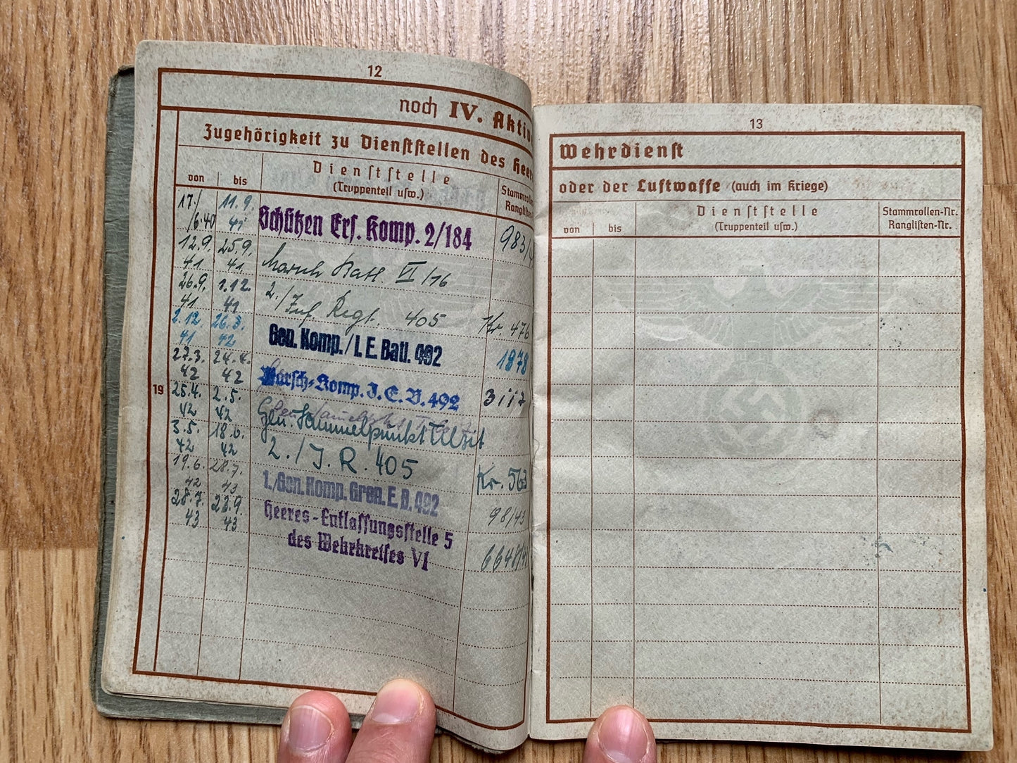 Wehrpass - Infantryman, Leningrad combat, wounded