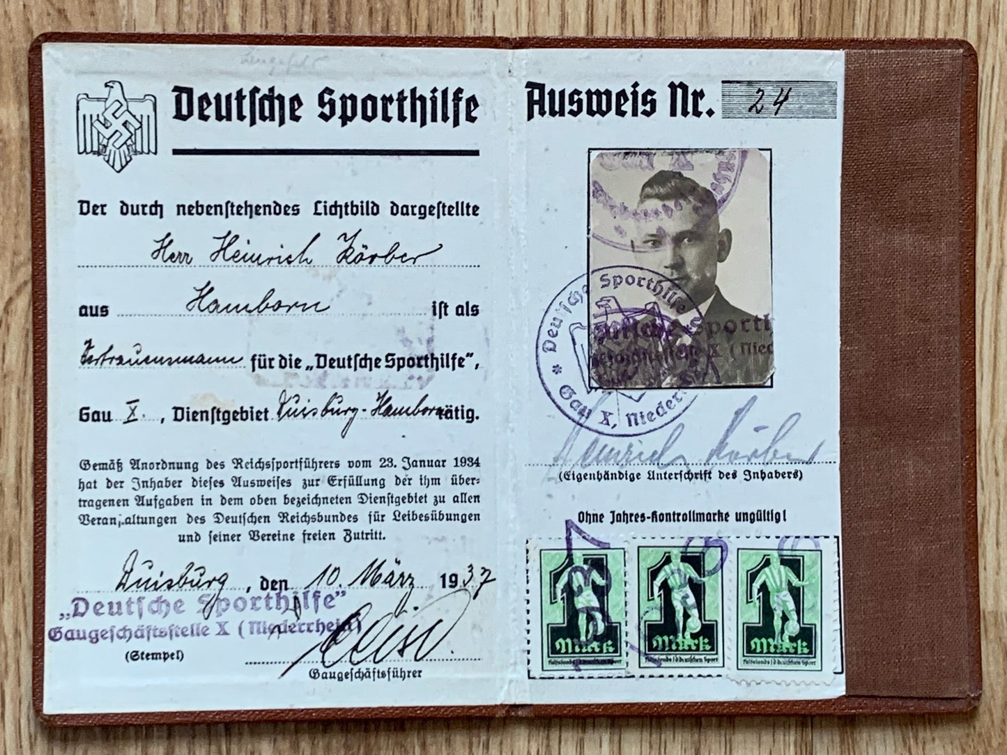 Deustche Sporthilfe Ausweis - ID card for DRL employee, rare