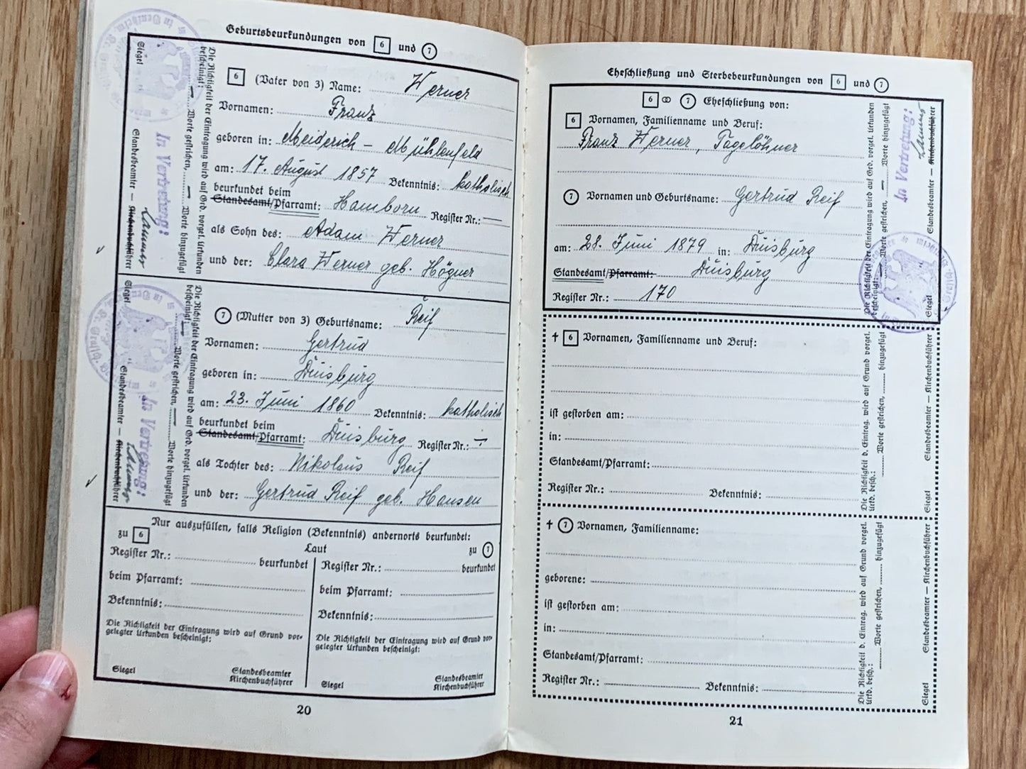 Ahnenpass / Ancestry pass - Duisburg family