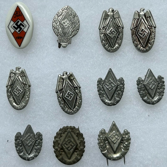 Set of 11 HJ Sports Event badges 1934-43