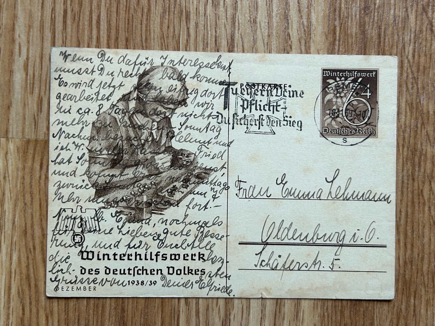 WHW donation postcard - stamped