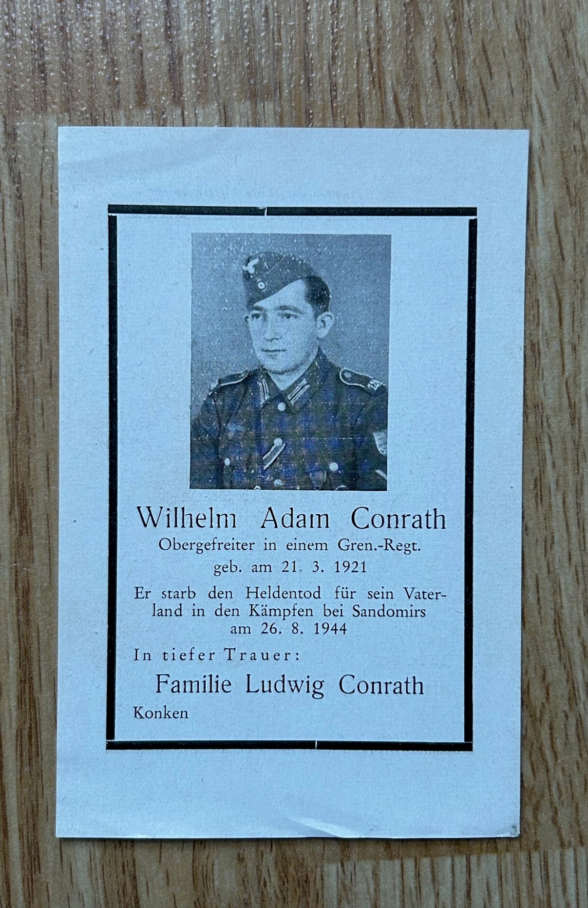 WW2 Death Card - Veteran soldier KIA Poland 1944