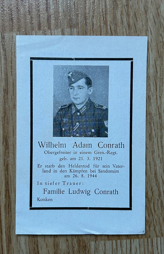 WW2 Death Card - Veteran soldier KIA Poland 1944