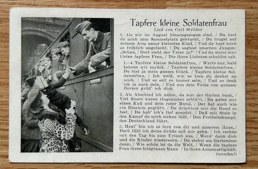 WW2 German song postcard - troops off to the front