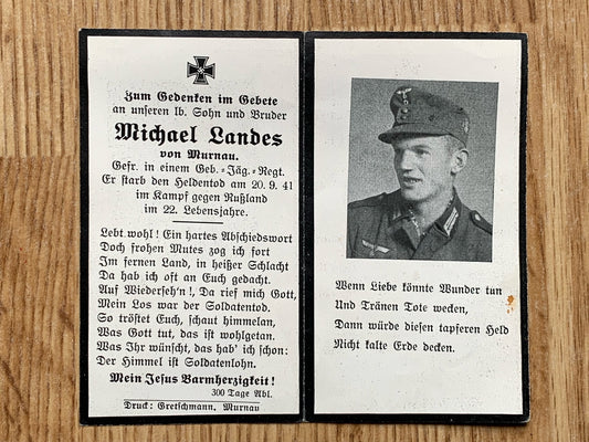 WW2 German Death Card - Mountain trooper, KIA Autumn 41