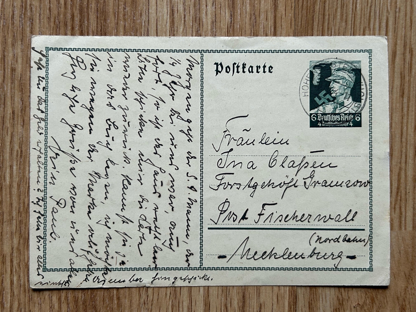 Deutsche Nothilfe postcard - filled-in, SA reference