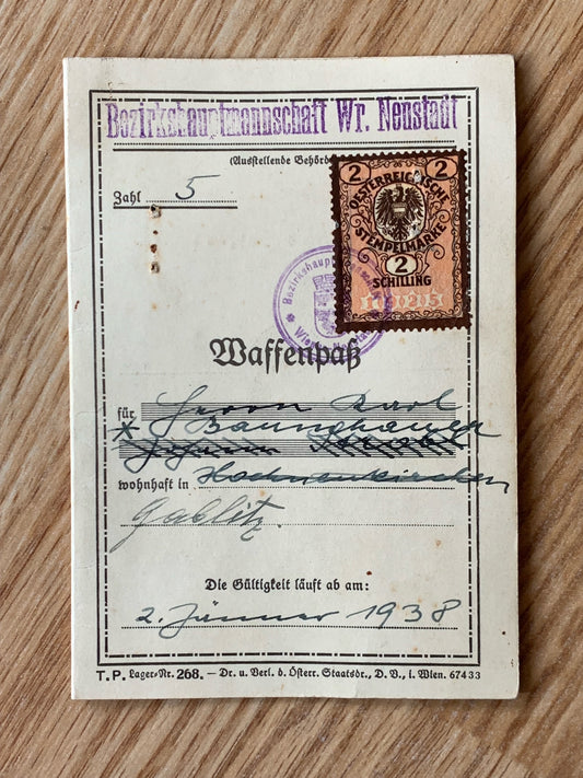 Austrian 1935 Waffenpass / Gun license