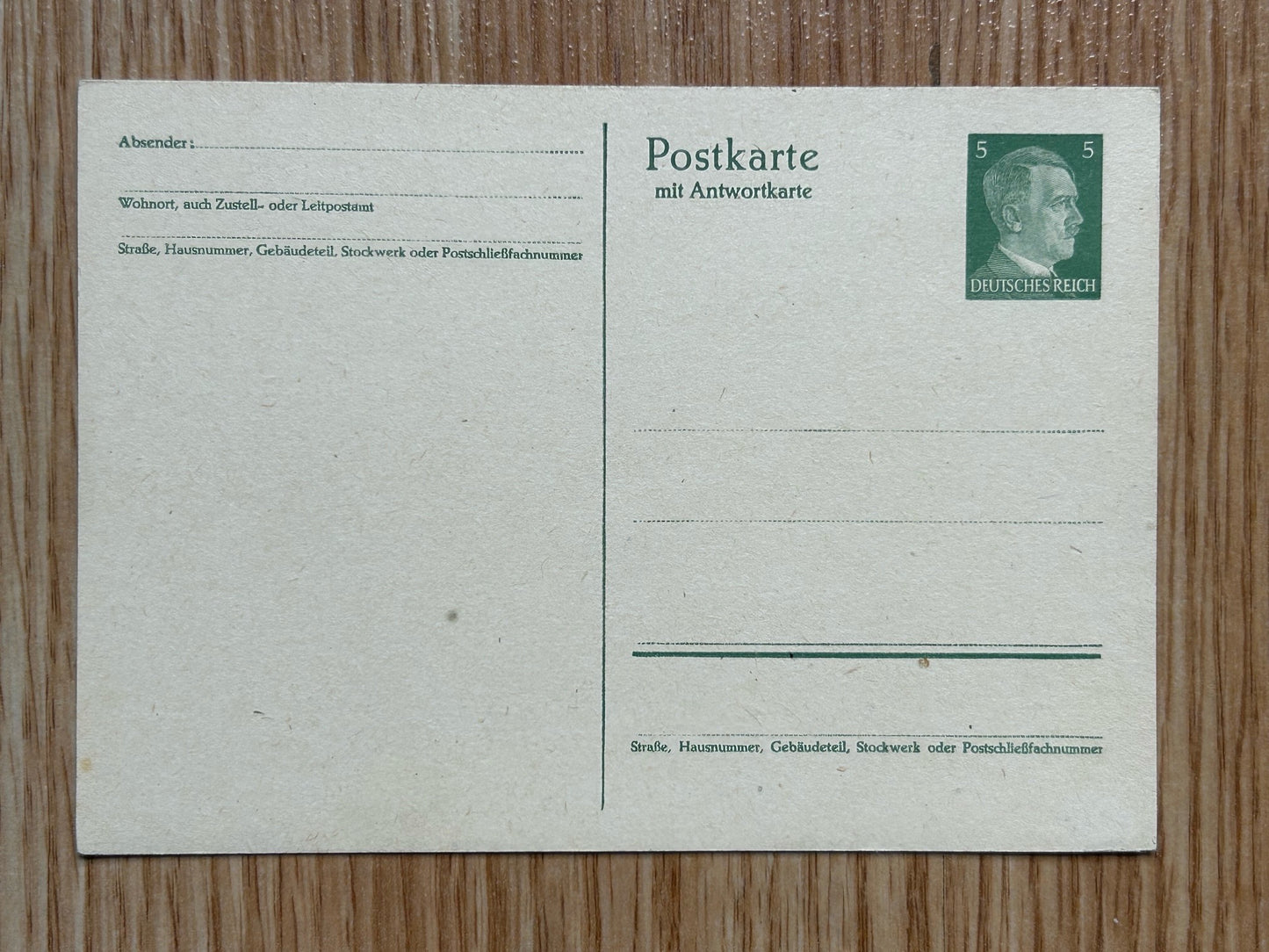 Pair of Third Reich blank prepaid postcards - Führer stamps