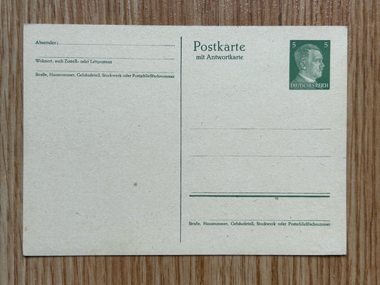 Pair of Third Reich blank prepaid postcards - Führer stamps