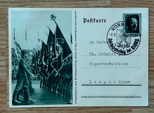 RAD photo postcard - Reichsparteitag 37 stamp