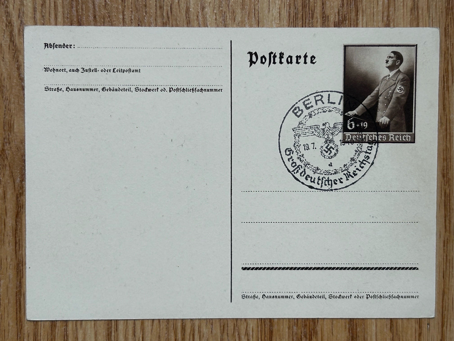Iron Cross 2nd Class art postcard - Reichstag stamp 1940