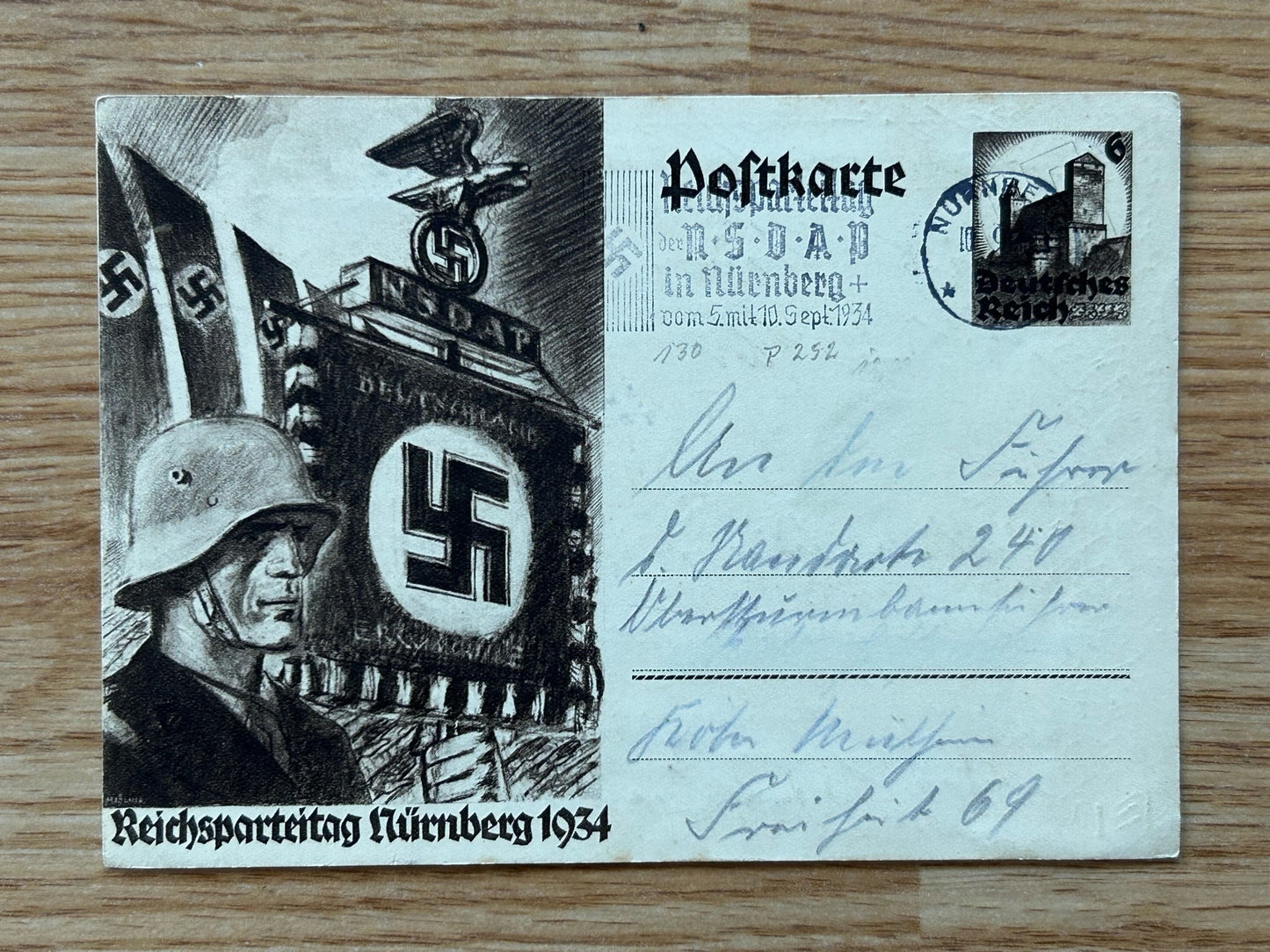 1934 Nuremberg rally art postcard - event stamped