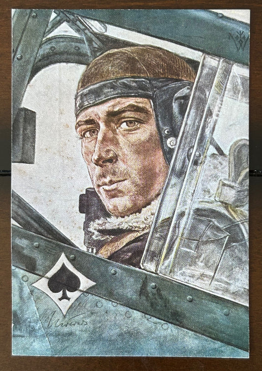 Luftwaffe artwork postcard - Fighter ace Mölders, VDA stamped 1941