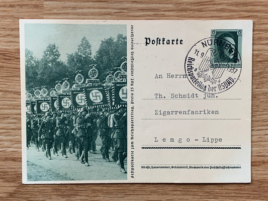 NSDAP / marching soldiers photo postcard - Reichsparteitag 1937