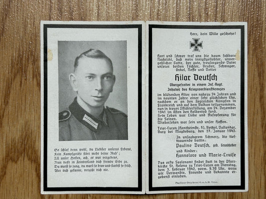 WW2 Death Card - Veteran infantryman, KIA Christmas Eve 41