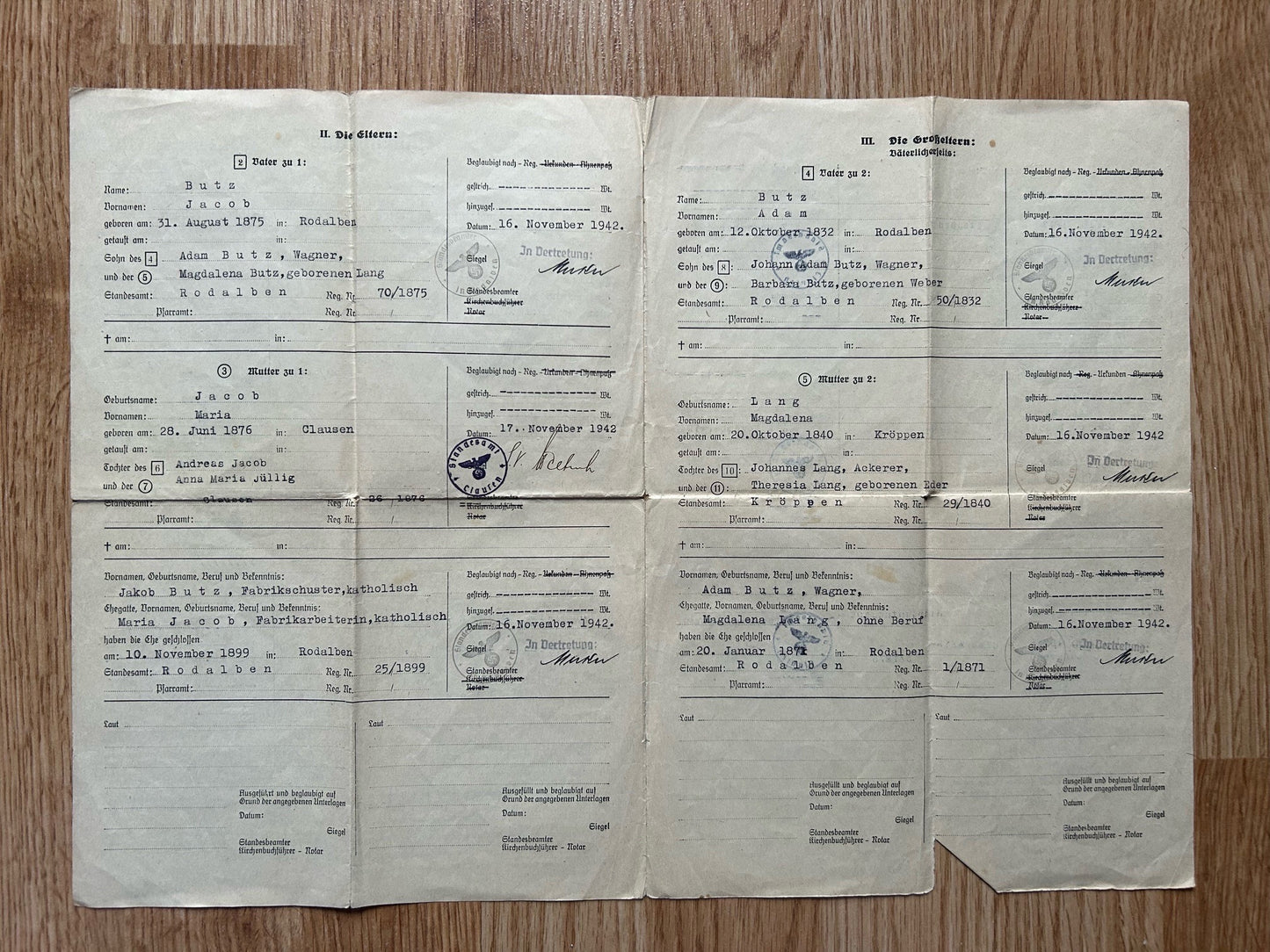 Third Reich Ancestry document - Wehrmacht stamped
