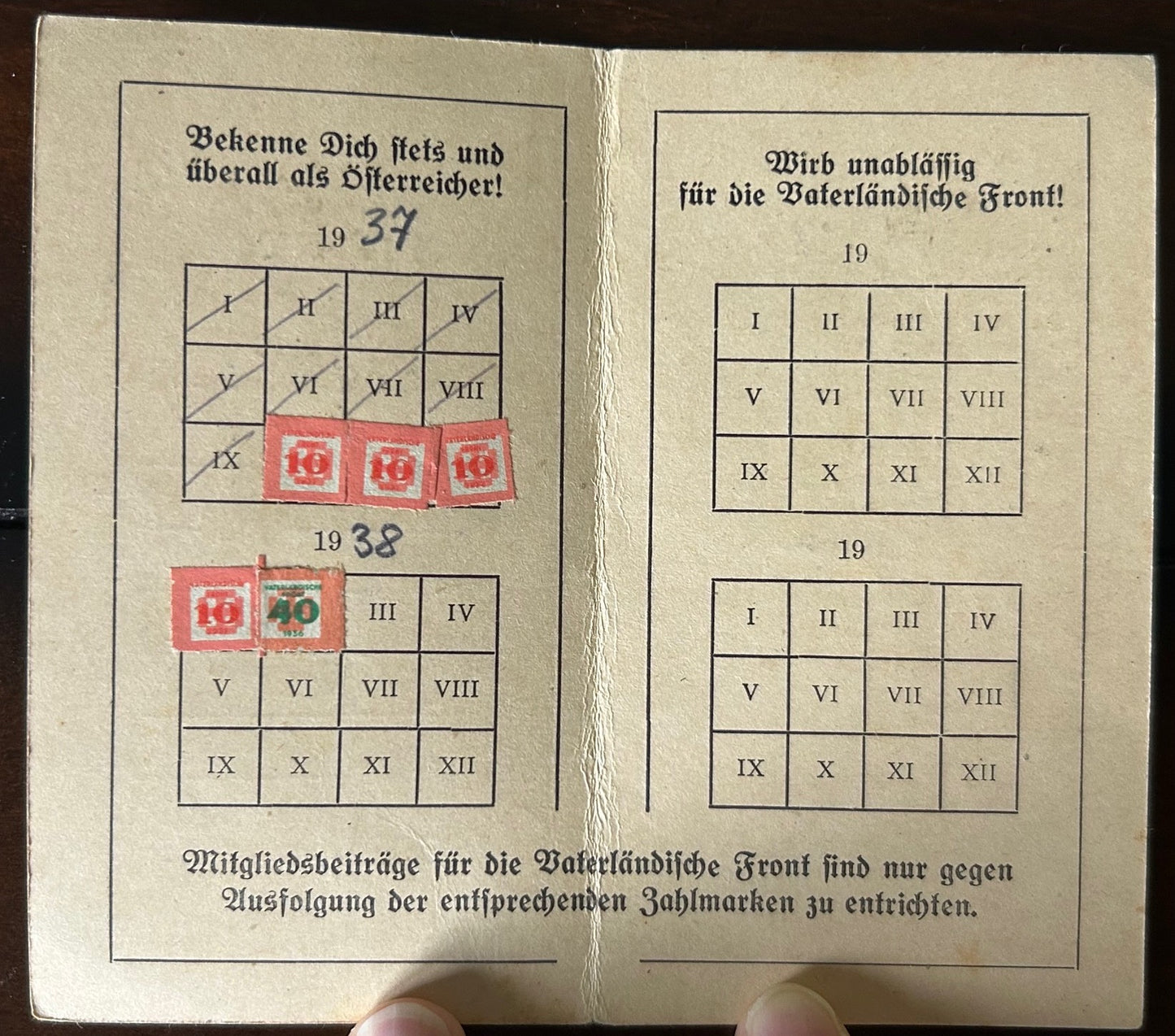 Austrian 1937 Fatherland Front membership card
