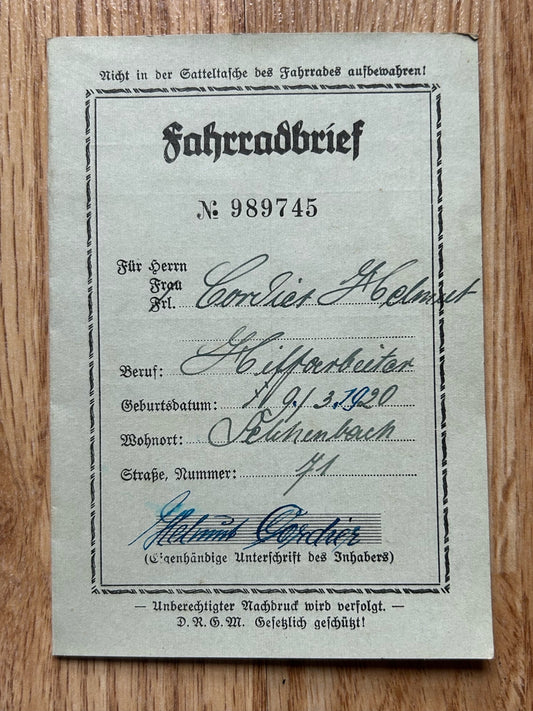 German Bicycle license - 1940