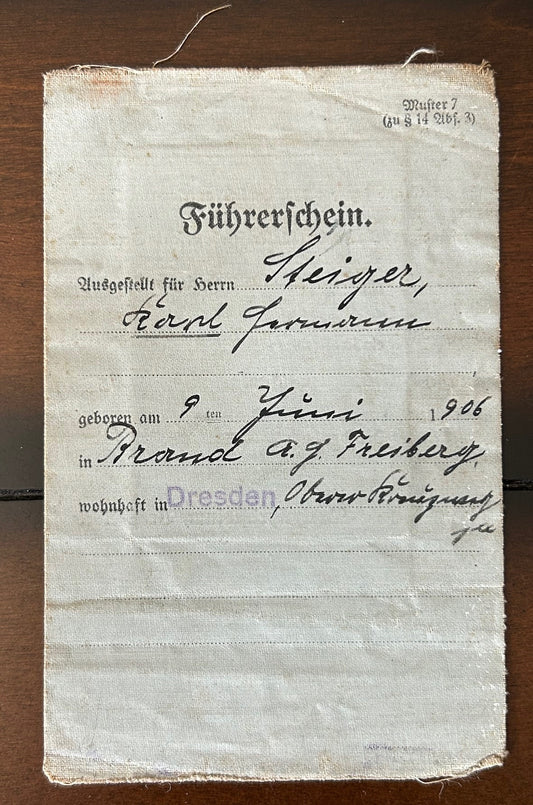 1929 German driver’s license - motorcycle, Dresden
