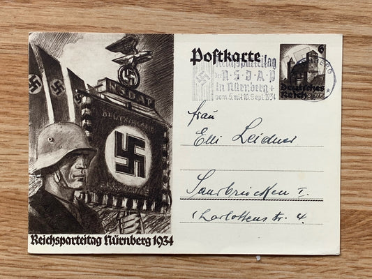 1934 Nuremberg rally art postcard - stamped