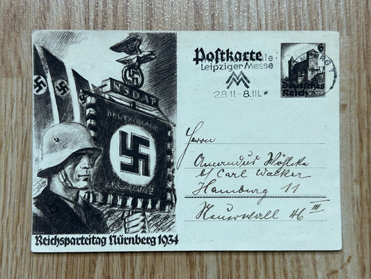 1934 Reichsparteitag postcard - mailed 1937