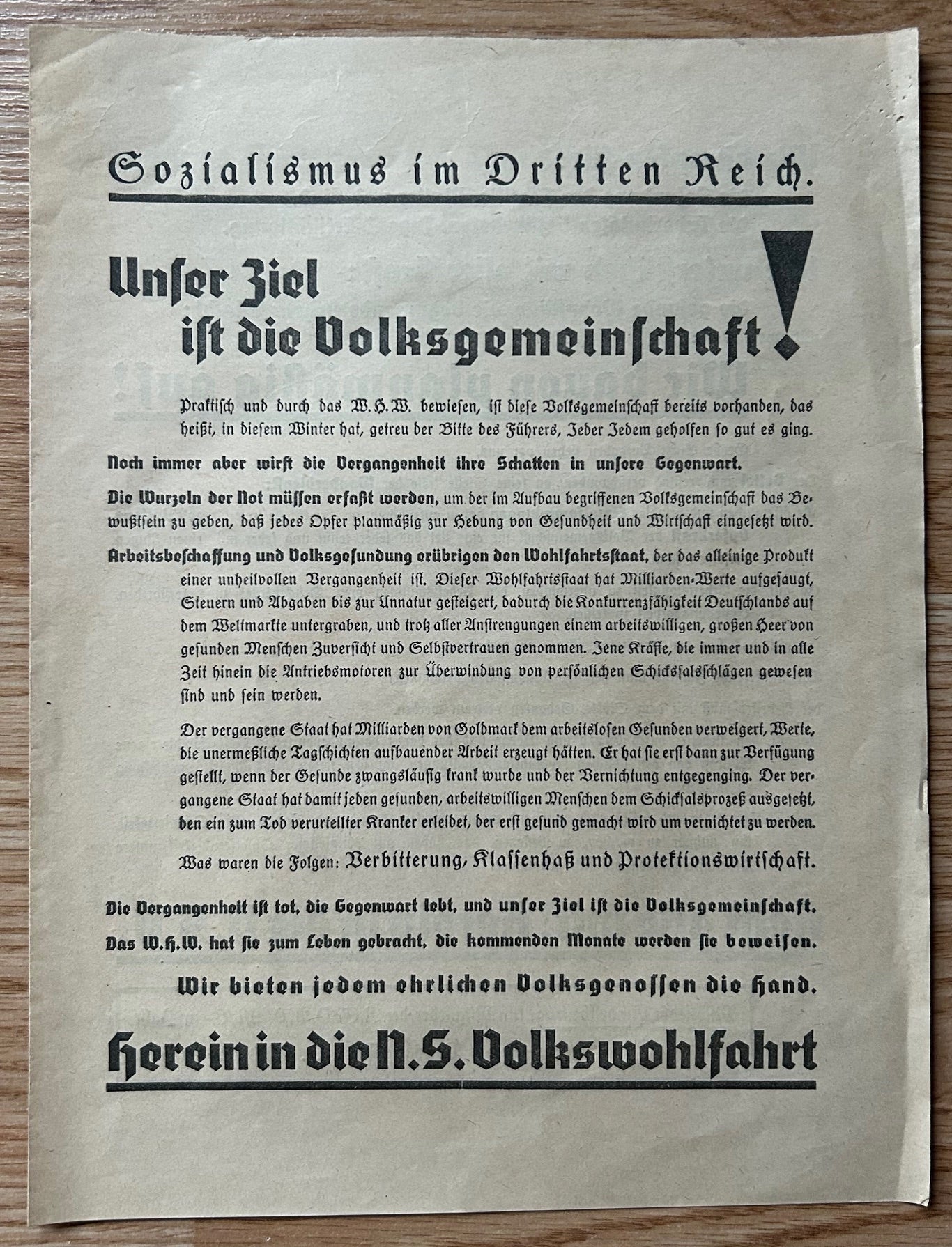 NSV leaflet 1934 - subscription sheet w/NSDAP handout