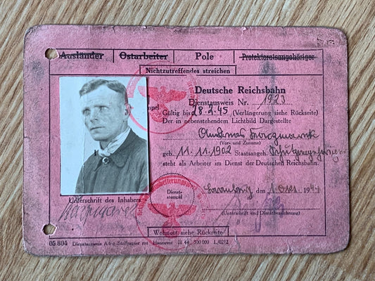 Reichsbahn Polish worker ID card - 1944