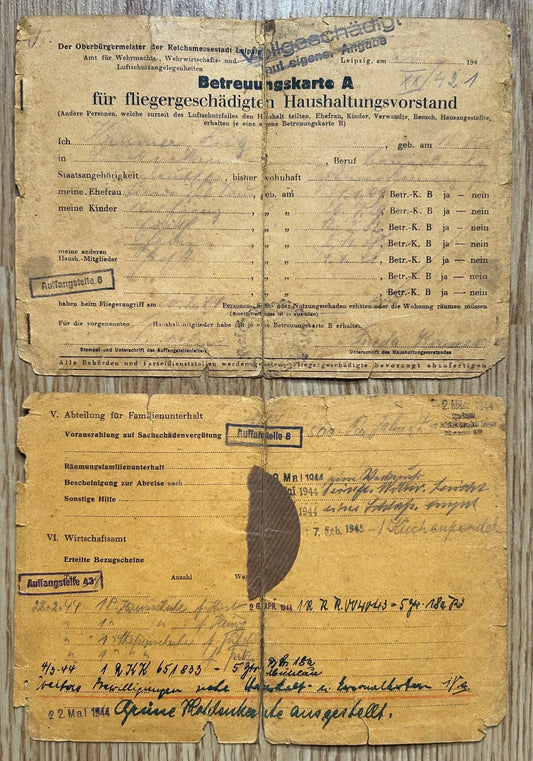 Bombing compensation card 1944-45