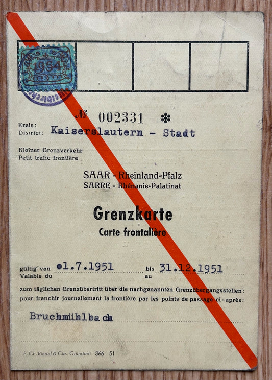 Post-WW2 Grenzkarte / Border crossing ID card - Railway worker