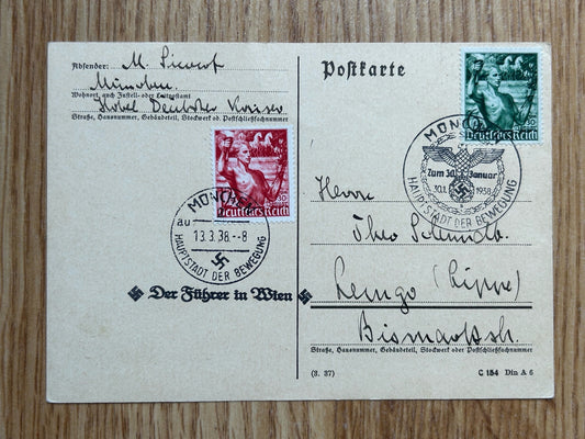 Hitler in Vienna 1938 stamped postcard