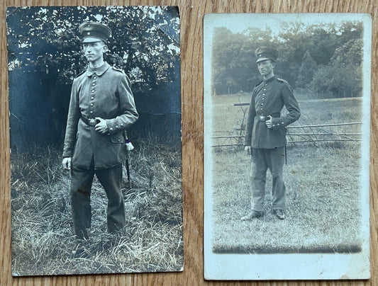 Pair of WW1 German photo postcards - same soldier