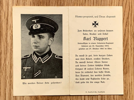 WW2 German Death Card - Infantry NCO, KIA 1943