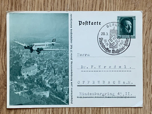 1937 Mussolini visit to Berlin photo postcard