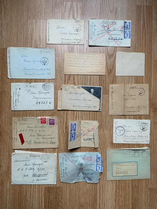 14 Feldpost envelopes / letters / gun license - same family