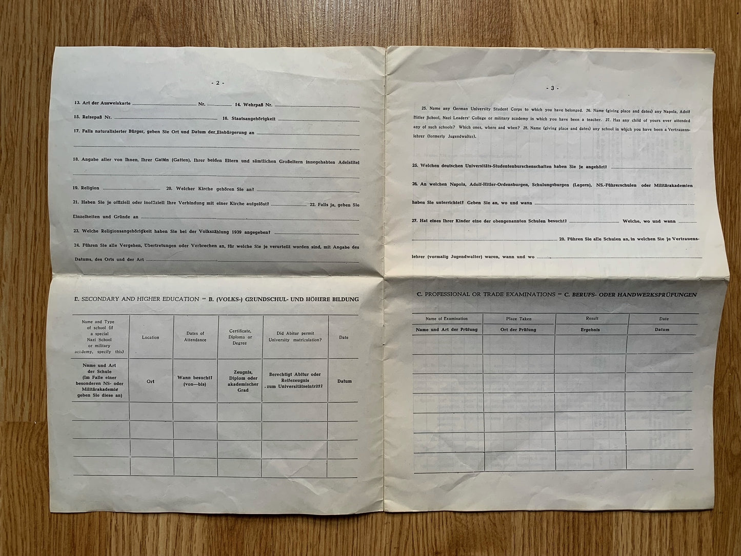 Post-WW2 Occupied Germany Denazification document