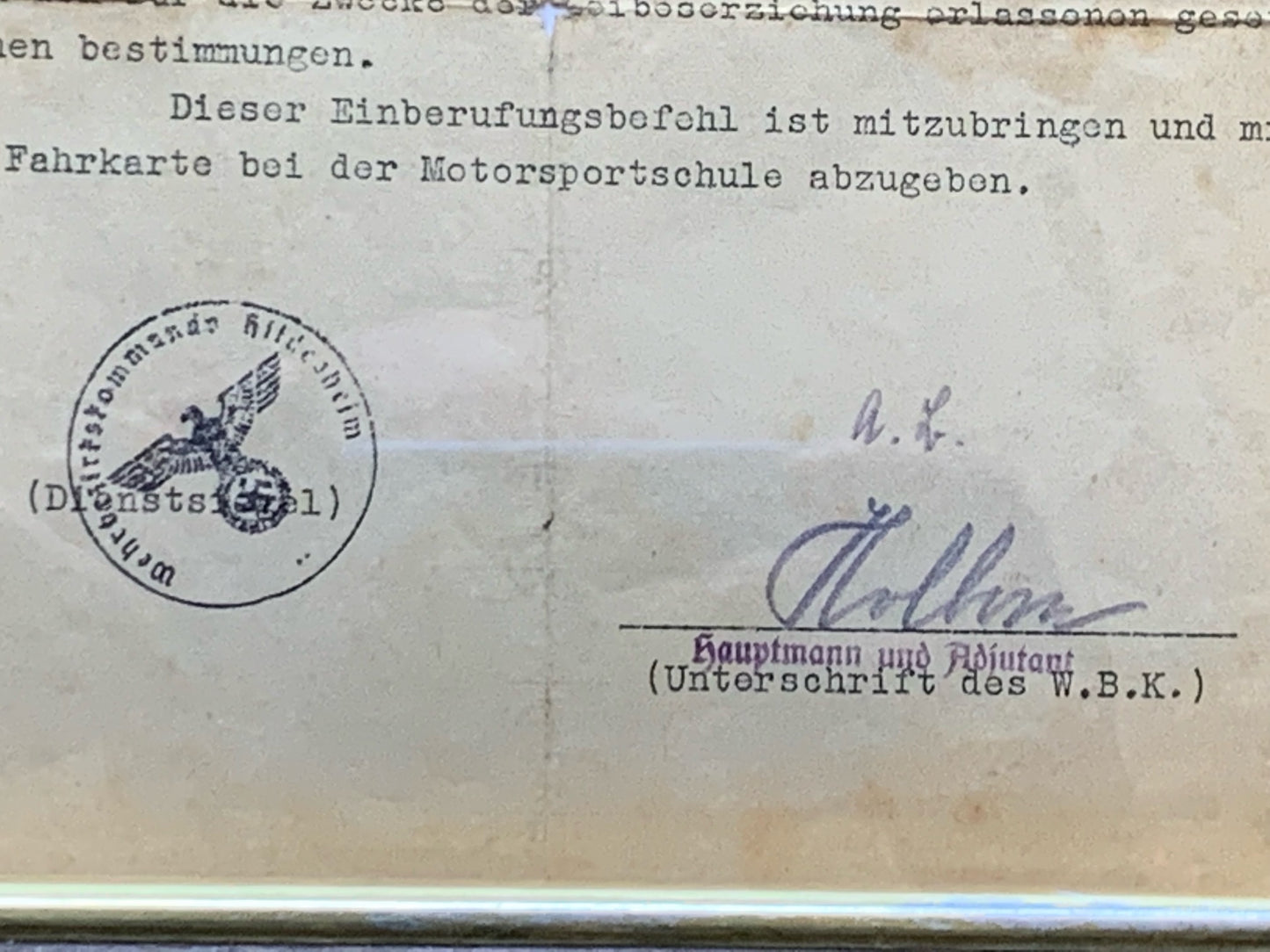 Framed NSKK enrolment document 1939