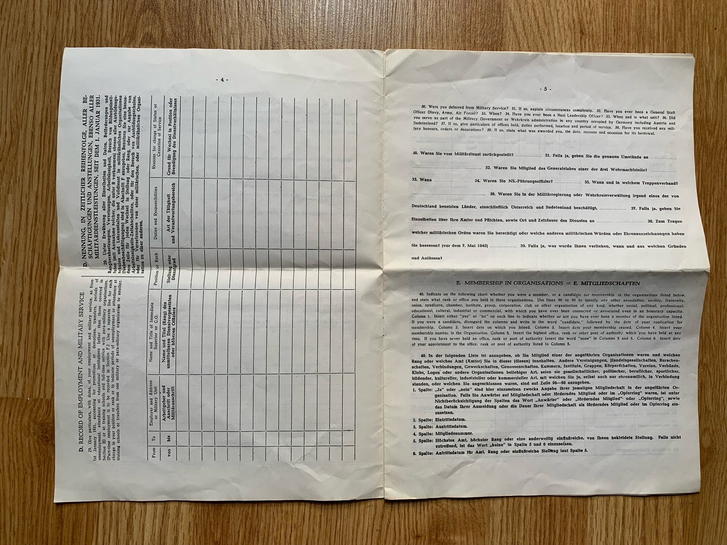 Post-WW2 Occupied Germany Denazification document