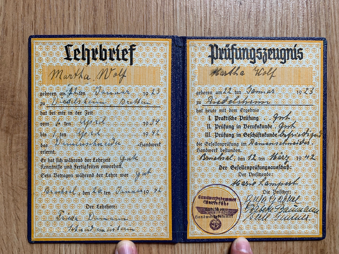 Dressmaker training certificate 1942