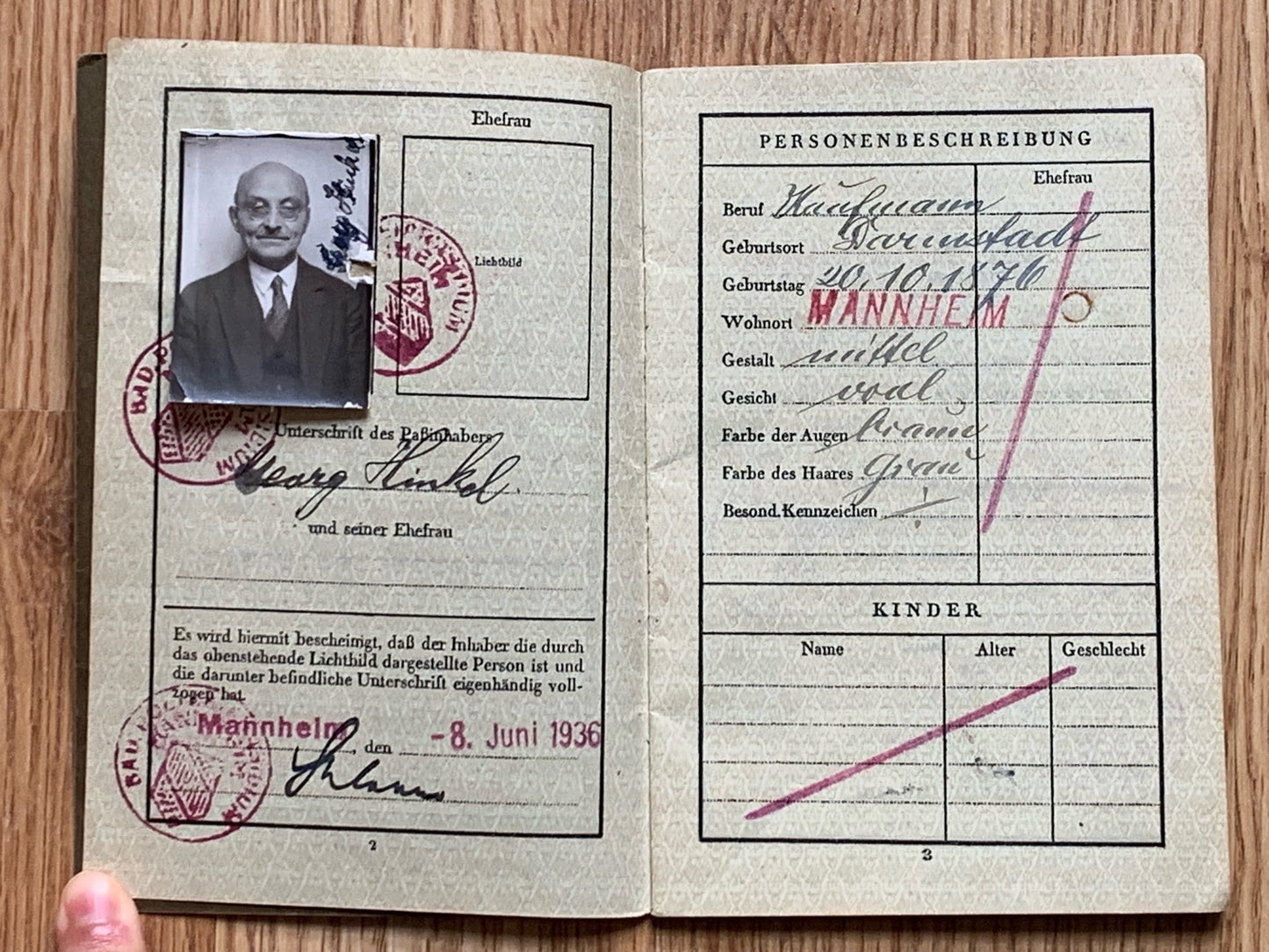 Passport / Reisepass - 1936 Mannheim merchant