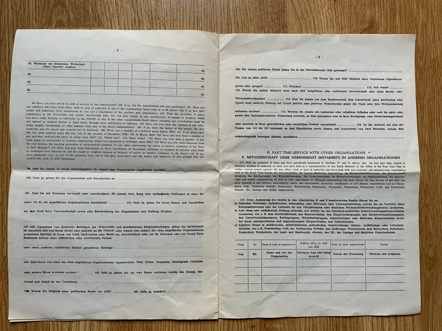 Post-WW2 Occupied Germany Denazification document