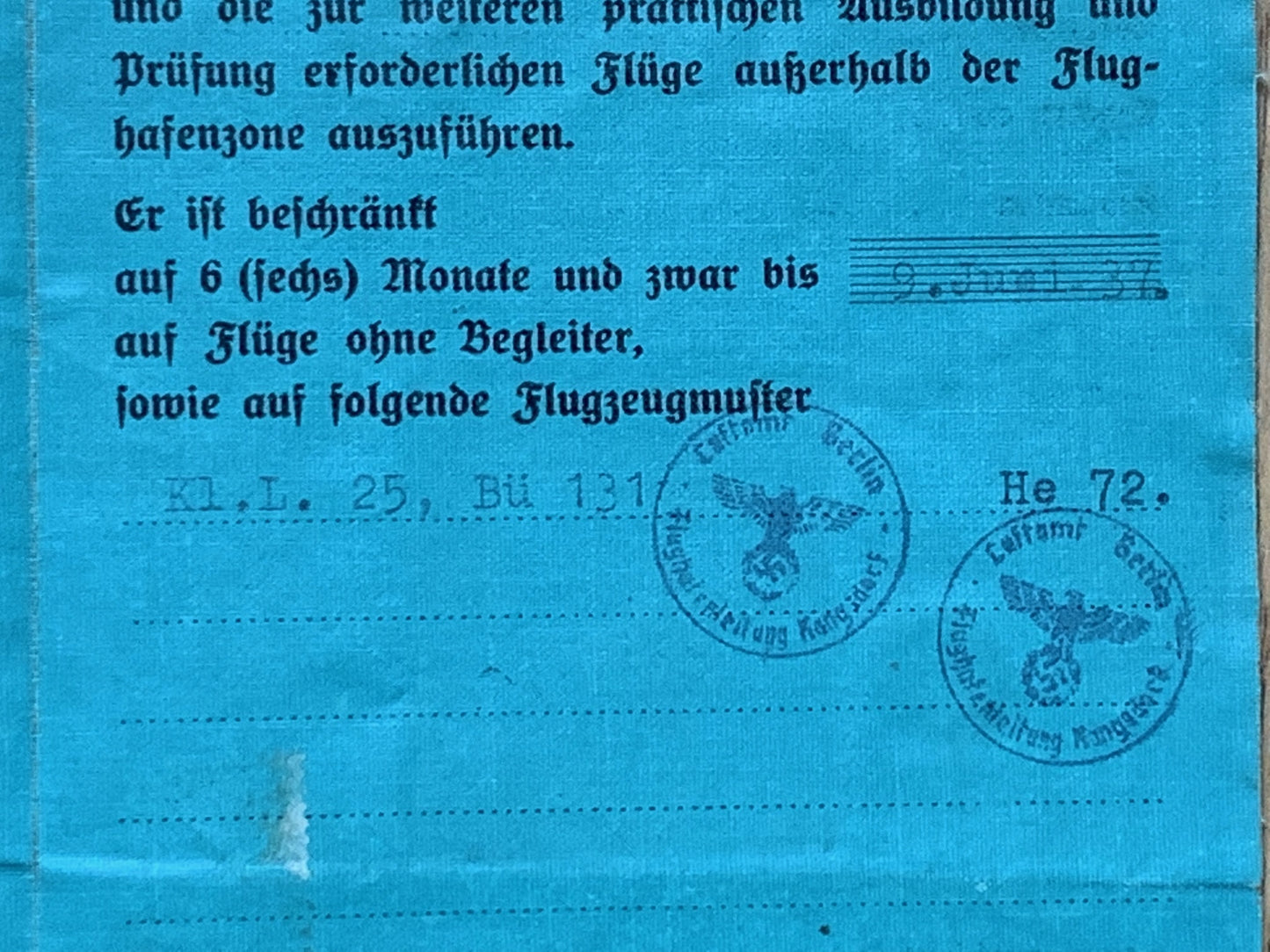 WW2 Civilian German pilots license - Berlin resident